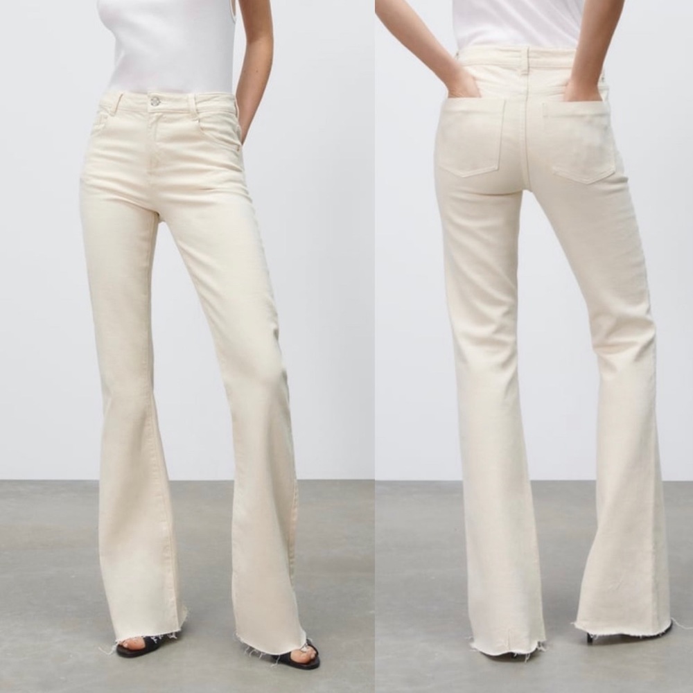 NWOT Zara Cream High Rise Flare Jeans